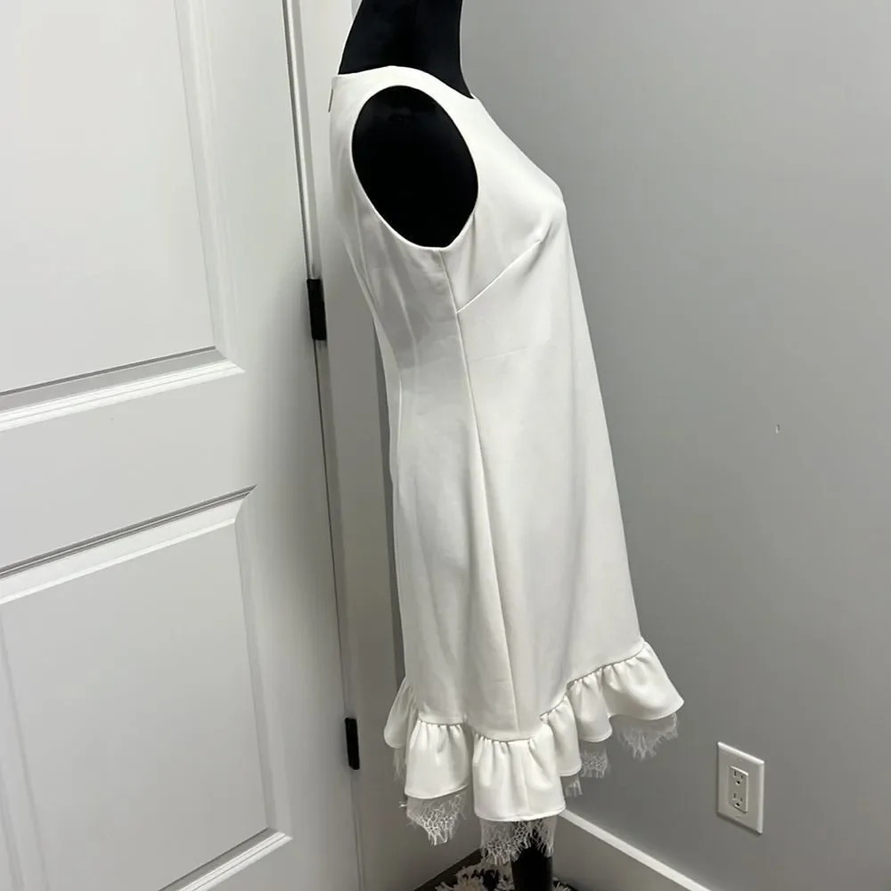 Calvin Klein dress white with gold zipper tank top ruffle bottom with lace size8 - Picture 3 of 10